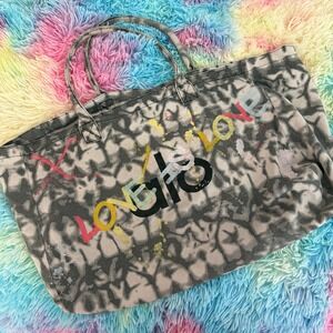 Alo Yoga Love Is Love Tie Dye Canvas Tote Bag Grey White Multi Color Splatter